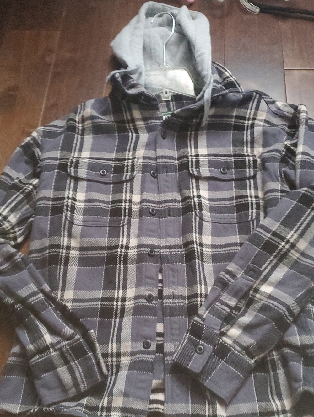 American Eagle Outfitters Gray Plaid Hooded Shirt Jacket Size Xs Mens